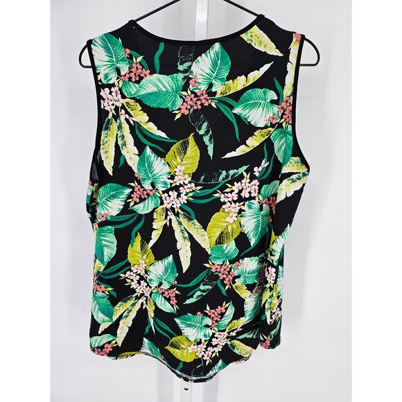 Per Seption Concept Womens Sz L Sleeveless Blouse Tropical Print Zip Front - Picture 4 of 4